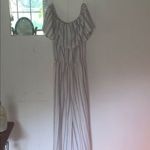Off the shoulder stripped jumpsuit